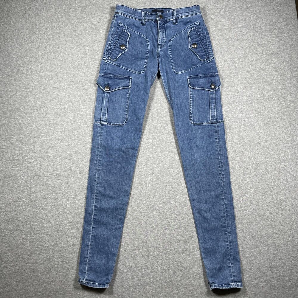 Prada Pantalon Skinny Cargoargo Jeans Womens 28 Blue Denim Cargo Ankle Zip